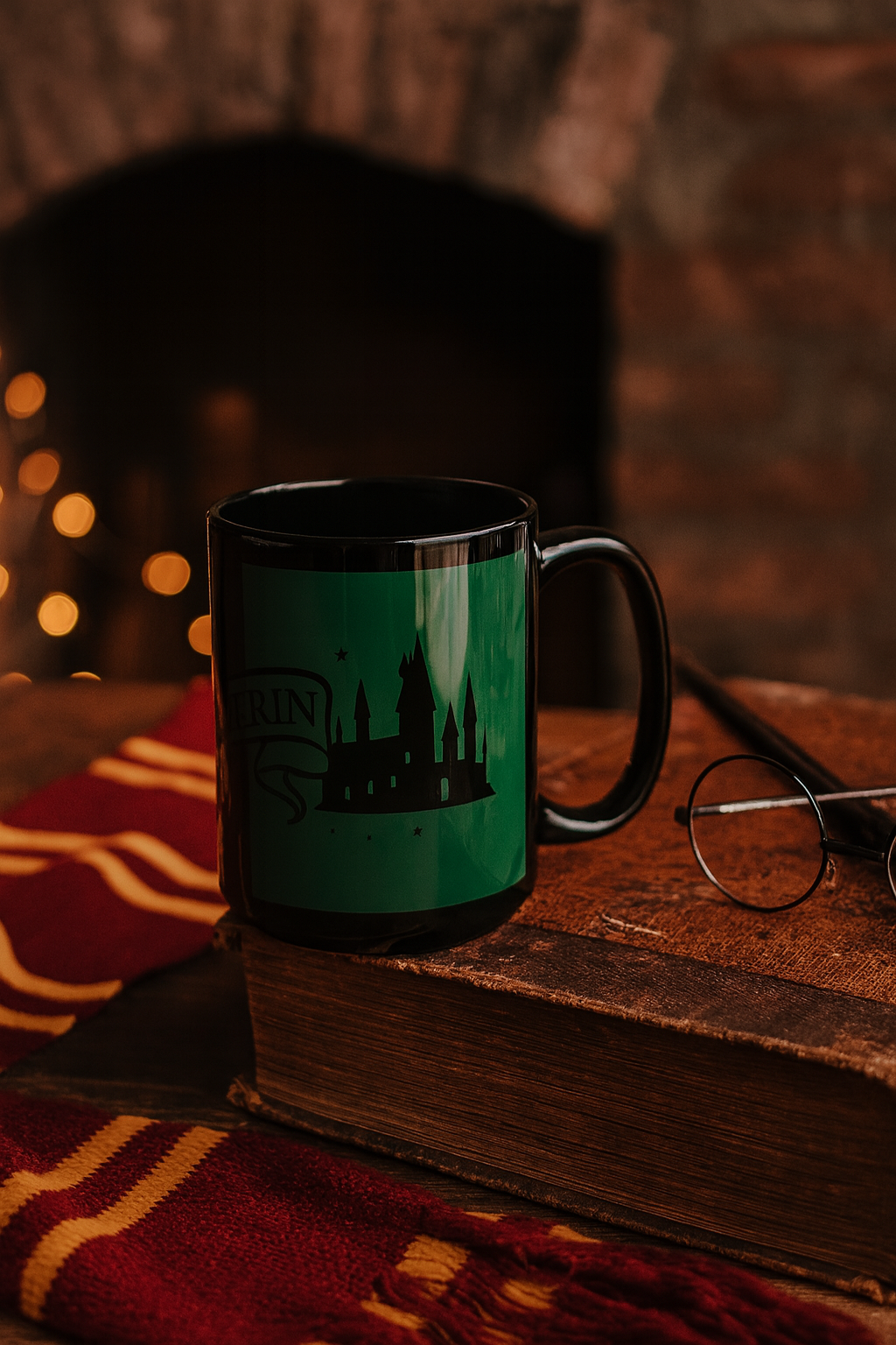Slytherin Snake Inspired Castle Mug, Black Ceramic Coffee Cup