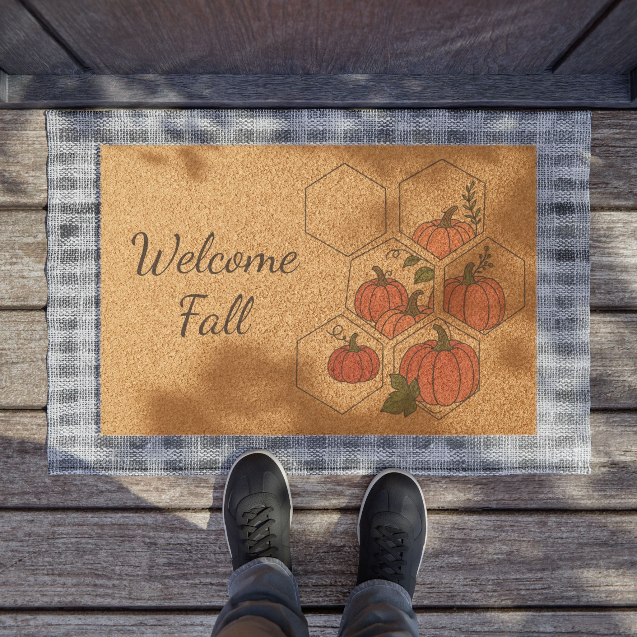 Autumn Welcome Doormat, Fall Entry Rug, Rustic Home Decor, Seasonal Front Porch | Farmhouse Front Porch Decor | Pumpkin Autumn Entryway Mat
