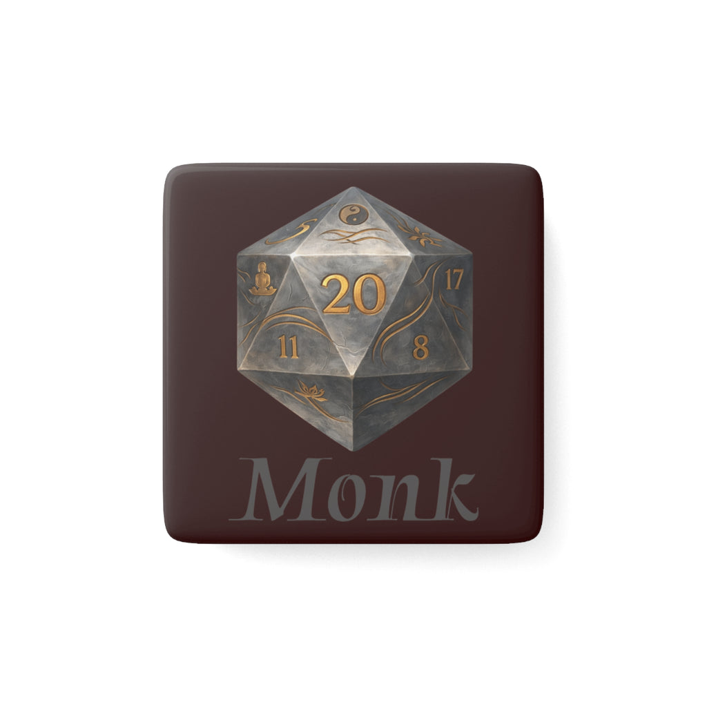 Monk D20 Porcelain Square Magnet — RPG Dice Magnet for Dungeon Masters & Players