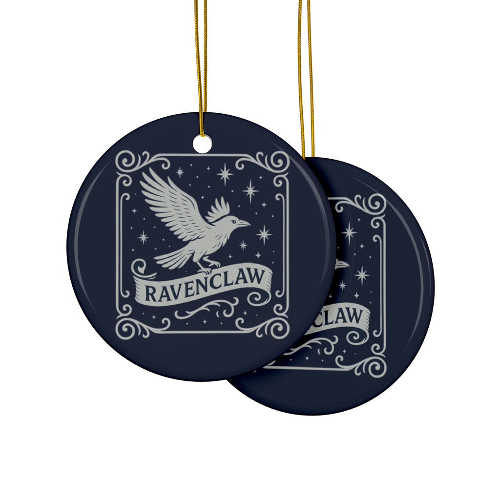 Ravenclaw Crest Inspired Ceramic Ornament | Blue & Silver Christmas Decor | Magic House Decor