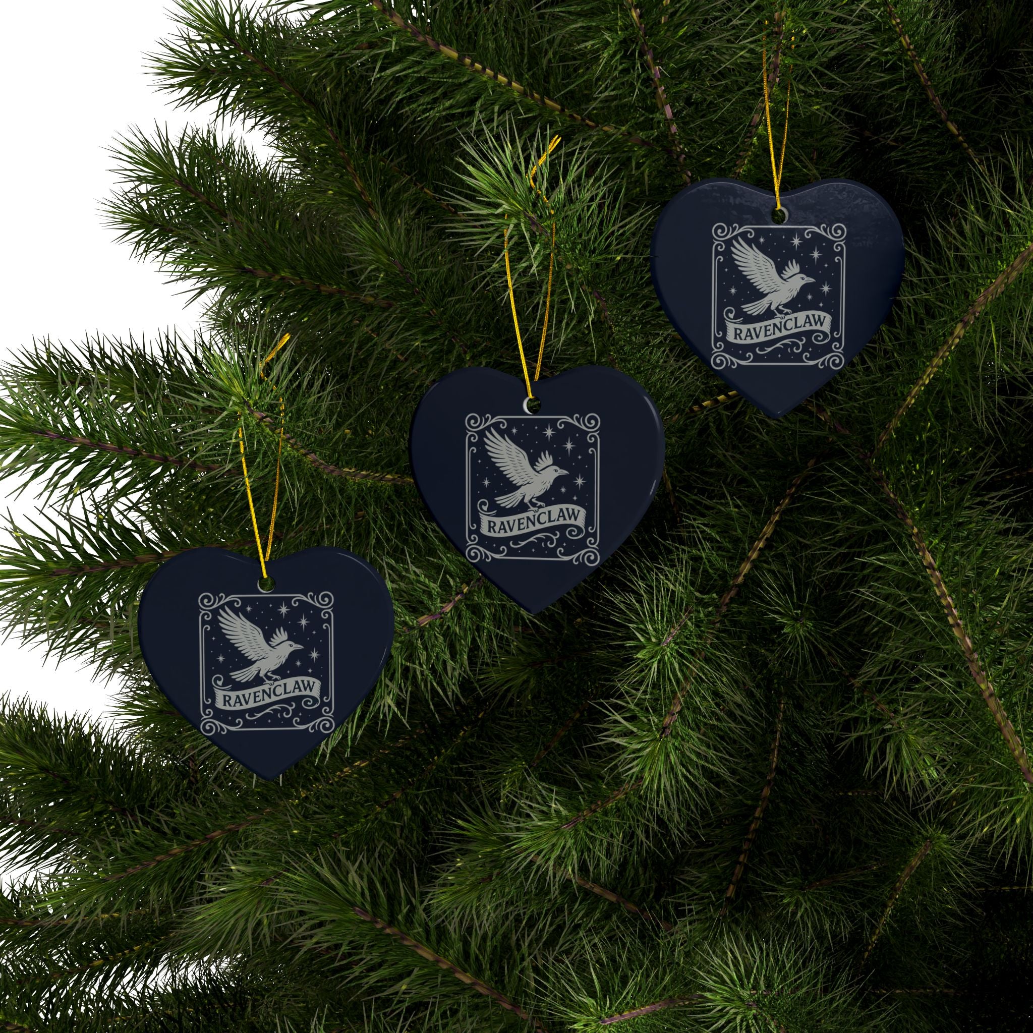 Ravenclaw Crest Inspired Ceramic Ornament | Blue & Silver Christmas Decor | Magic House Decor