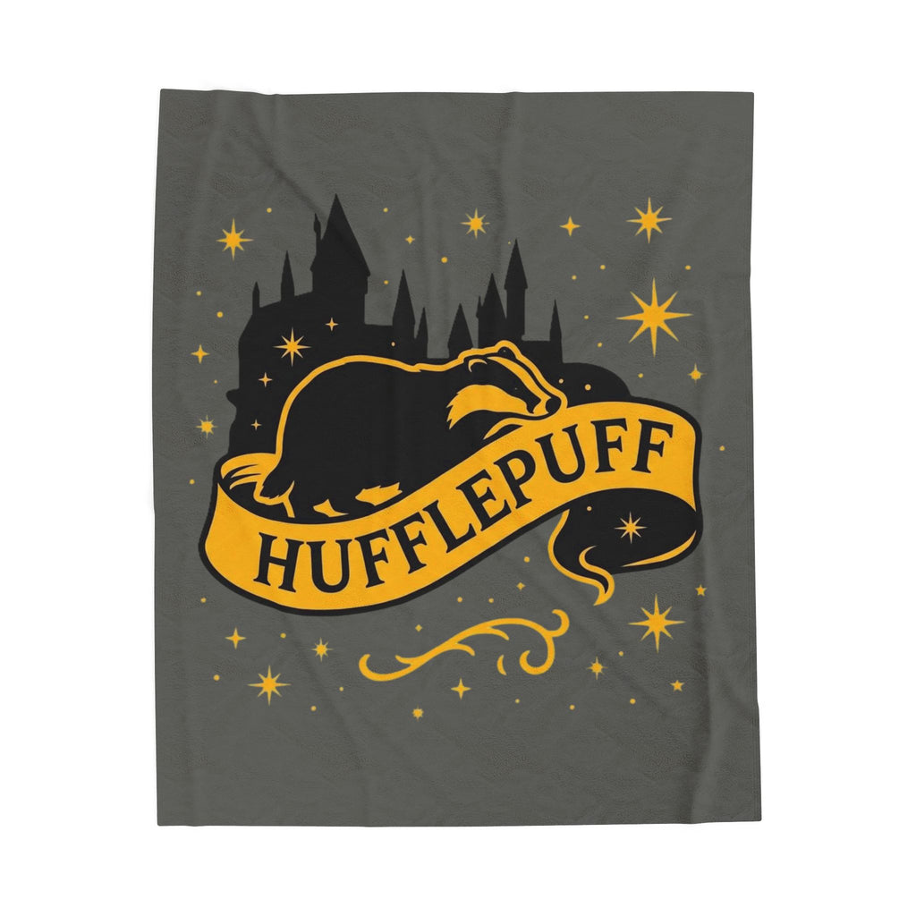 Hufflepuff Velveteen Plush Blanket | Hogwarts House Throw | Harry Potter Inspired Badger Bedding | Hogwarts House Crest