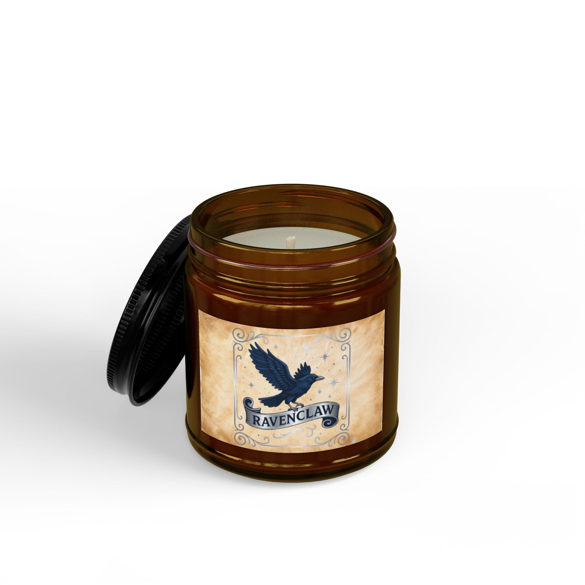 Ravenclaw House Inspired Candle | Blue Raven Emblem | Wisdom & Wit Gift | Amber or Clear Glass | Dark Academia Decor | Book Lover Gift