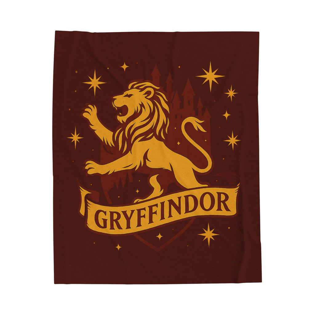 Gryffindor Velveteen Plush Blanket | Hogwarts House Throw | Harry Potter Inspired Lion Bedding | Warm Red & Gold Gift | Soft Fleece Decor
