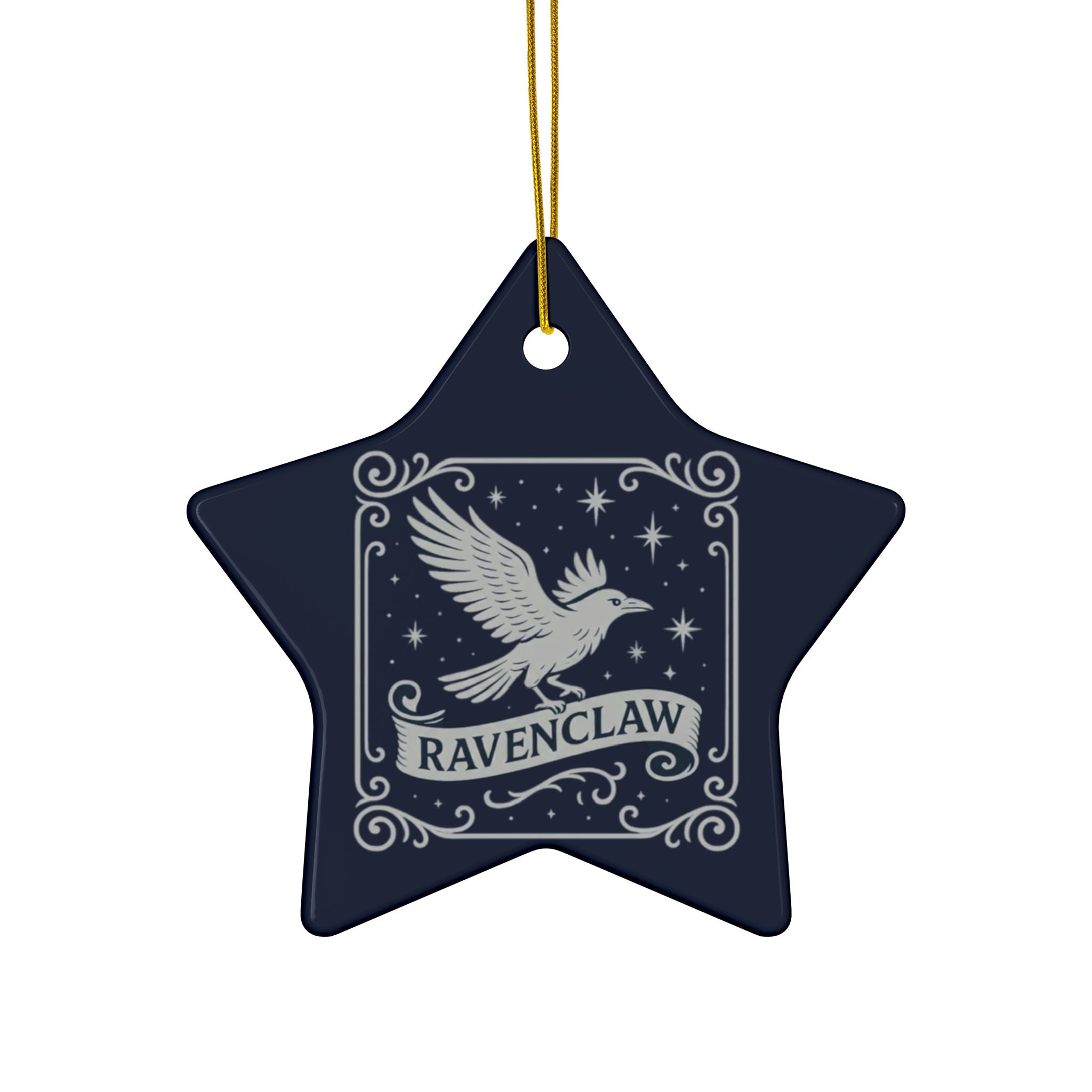 Ravenclaw Crest Inspired Ceramic Ornament | Blue & Silver Christmas Decor | Magic House Decor