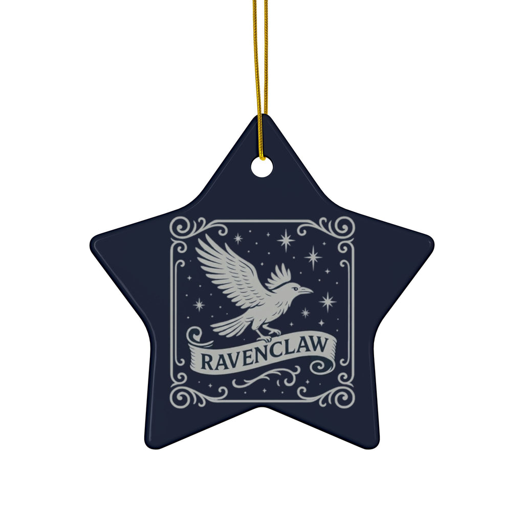 Ravenclaw Crest Inspired Ceramic Ornament | Blue & Silver Christmas Decor | Magic House Decor