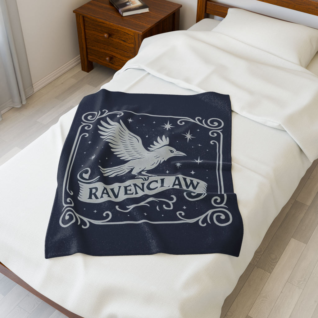 Ravenclaw Emblem Velveteen Plush Blanket | Midnight Blue Celestial Throw
