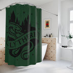 Slytherin Shower Curtain | Snake House Bathroom Decor | Wizarding World Bath | Green and Black | Ambition & Cunning Gift | Castle Silhouette