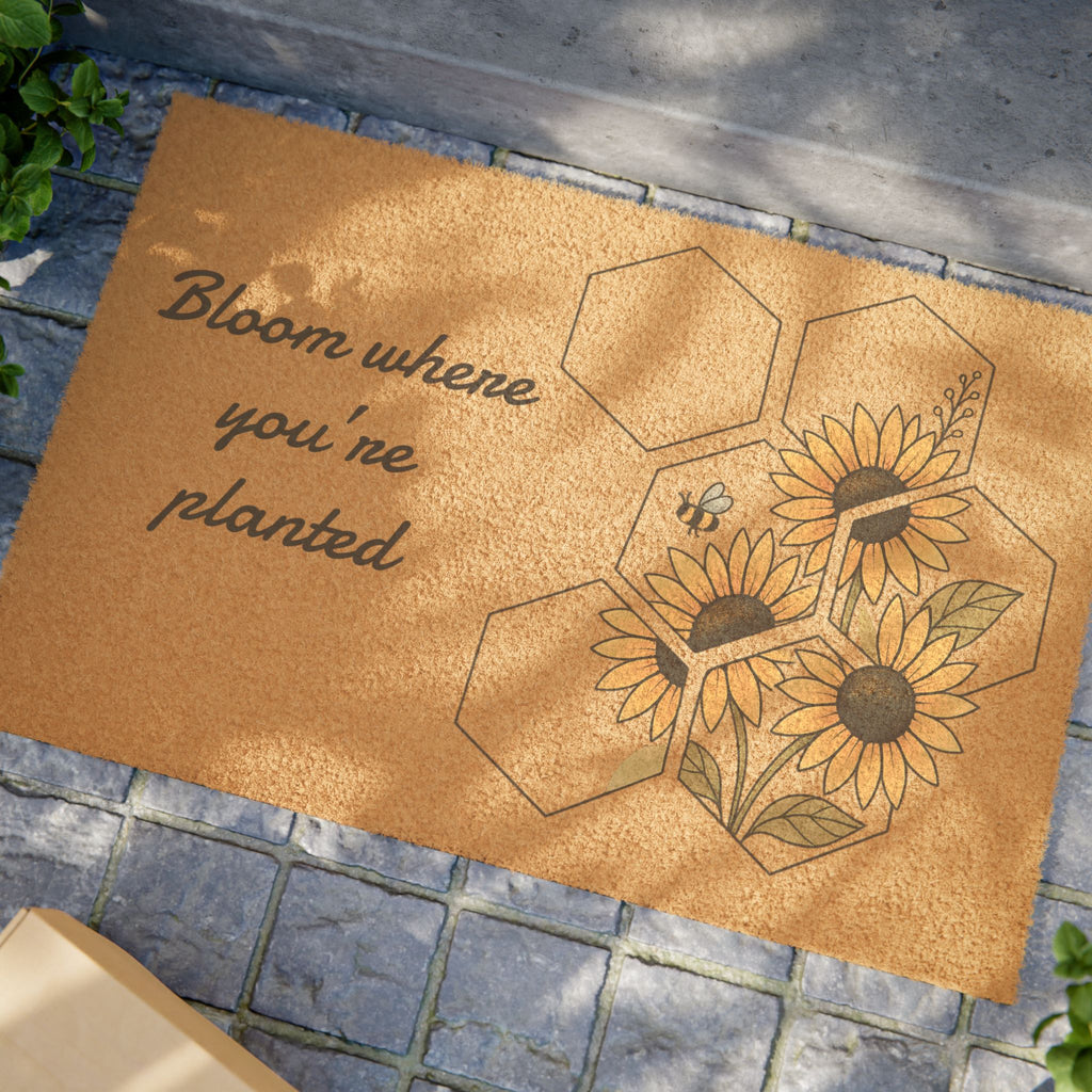 Sunflower Welcome Doormat | Bloom Where You're Planted | Sunflower Welcome Mat | Housewarming Gift | Farmhouse Entryway Rug