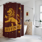 Gryffindor Shower Curtain | Lion House Bathroom Decor | Wizarding World Bath | Maroon and Gold | Bravery & Courage Gift | Castle Silhouette