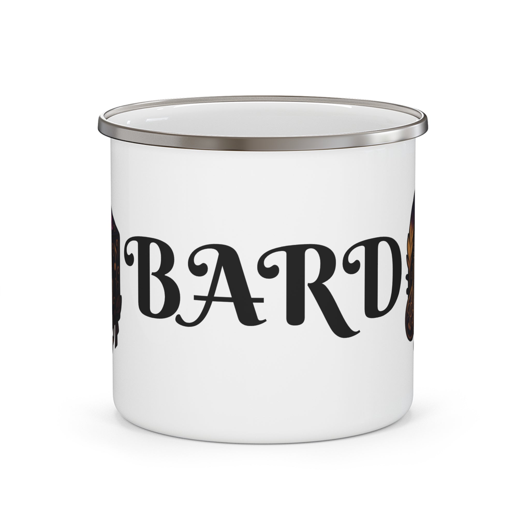 Bard Enamel Camping Mug — D20 Dice & Musical Fantasy RPG Coffee Cup