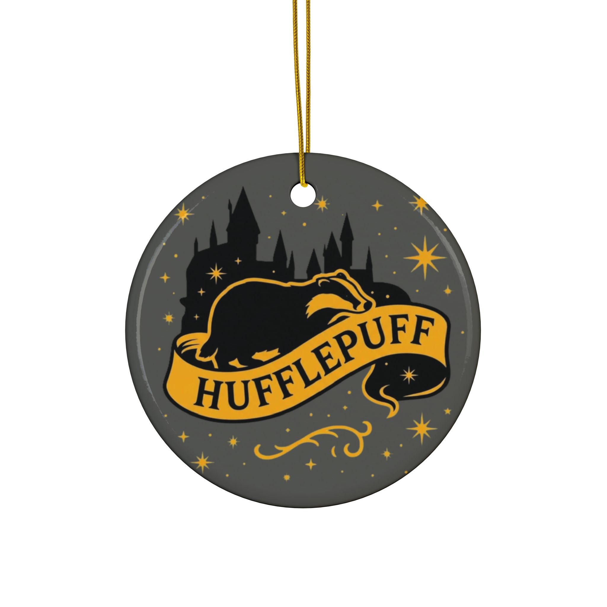 Hufflepuff Badge Ceramic Ornament |Yellow & Black Harry Potter Christmas Decor | Loyal and True Gift