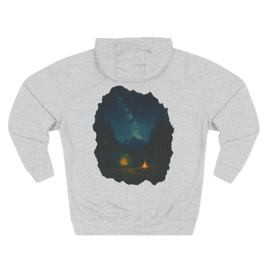 Three-Panel Fleece Hoodie - Cozy Campfire Nights Camping Sweater, Hiking Adventure Pullover, Wilderness Mountain Camper Gift