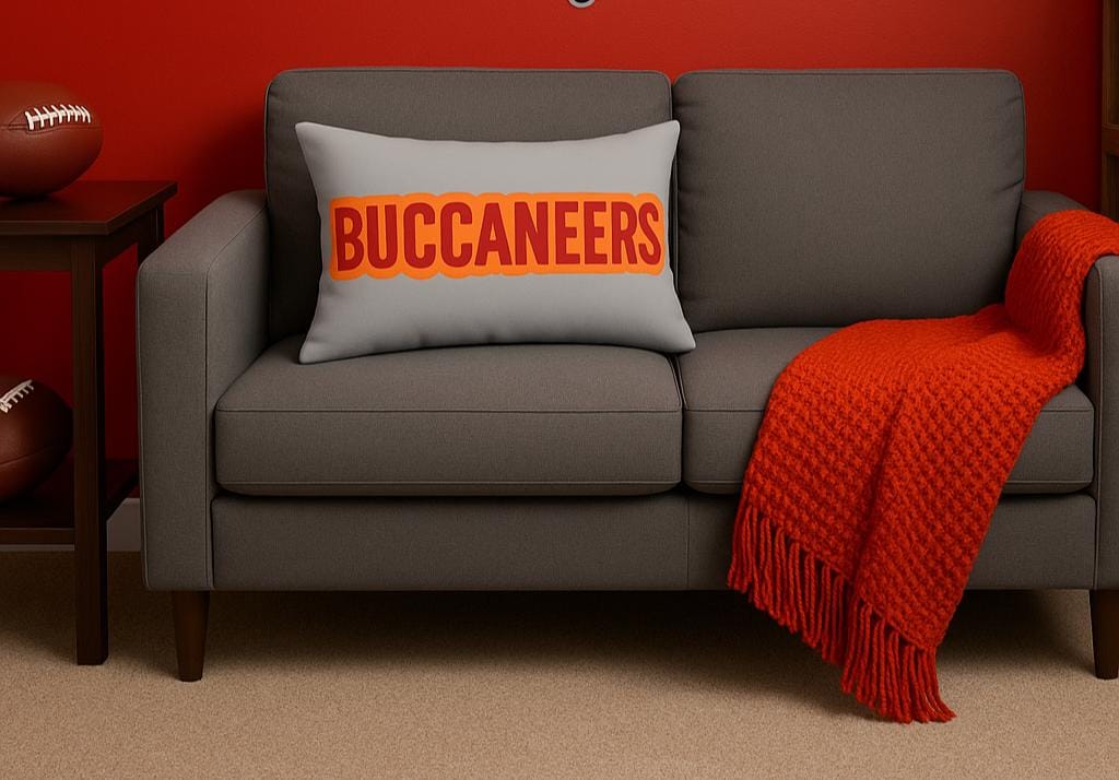 Buccaneers Throw Pillow - Red & Pewter Football Fan Cushion, Game Day, Sports Gift, Sport Fan Decor, Unique Gift for Football Lovers