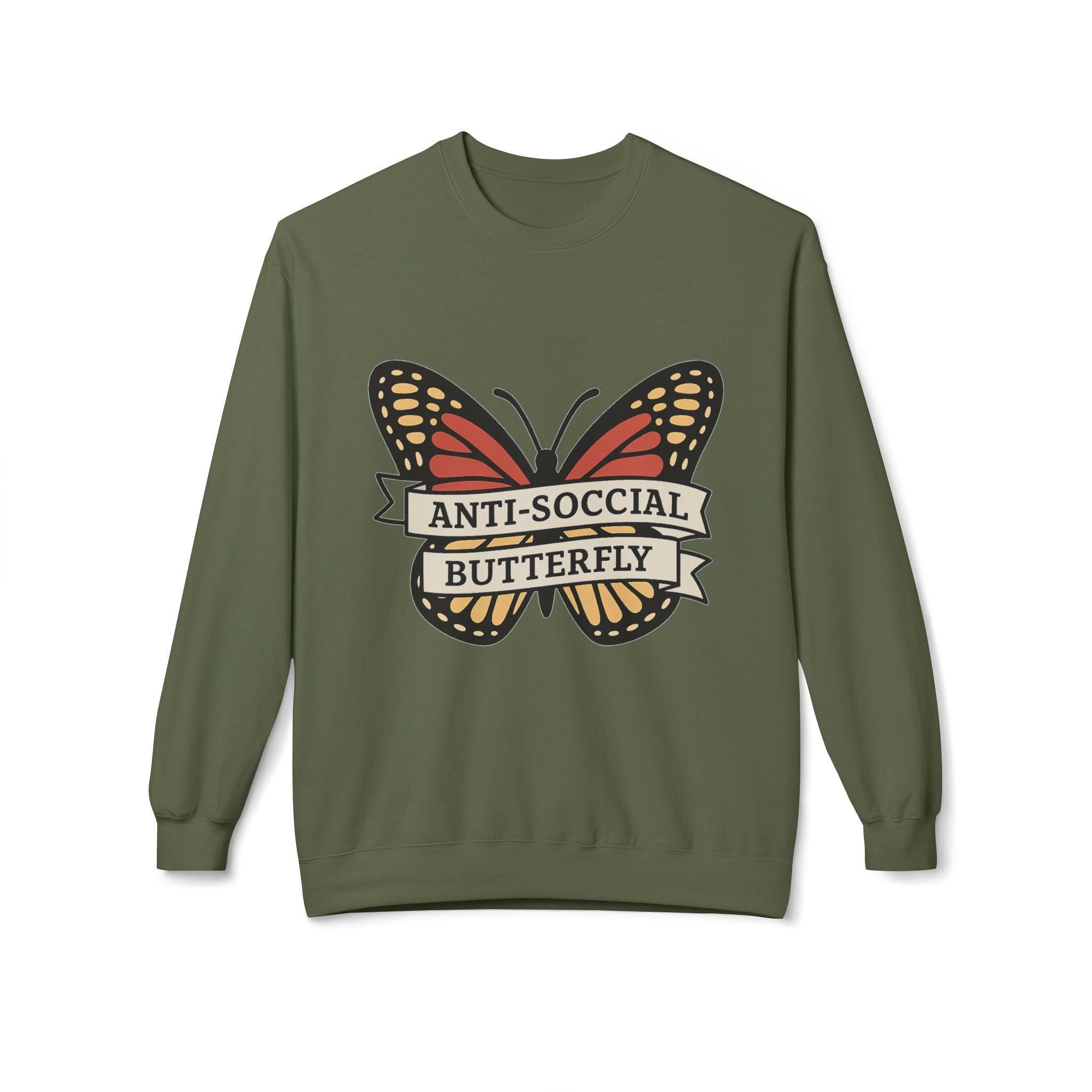 Anti-Social Butterfly Crewneck Sweatshirt | Funny Gift, Casual Wear, Graphic Sweatshirt, Cozy Loungewear, Unique Design