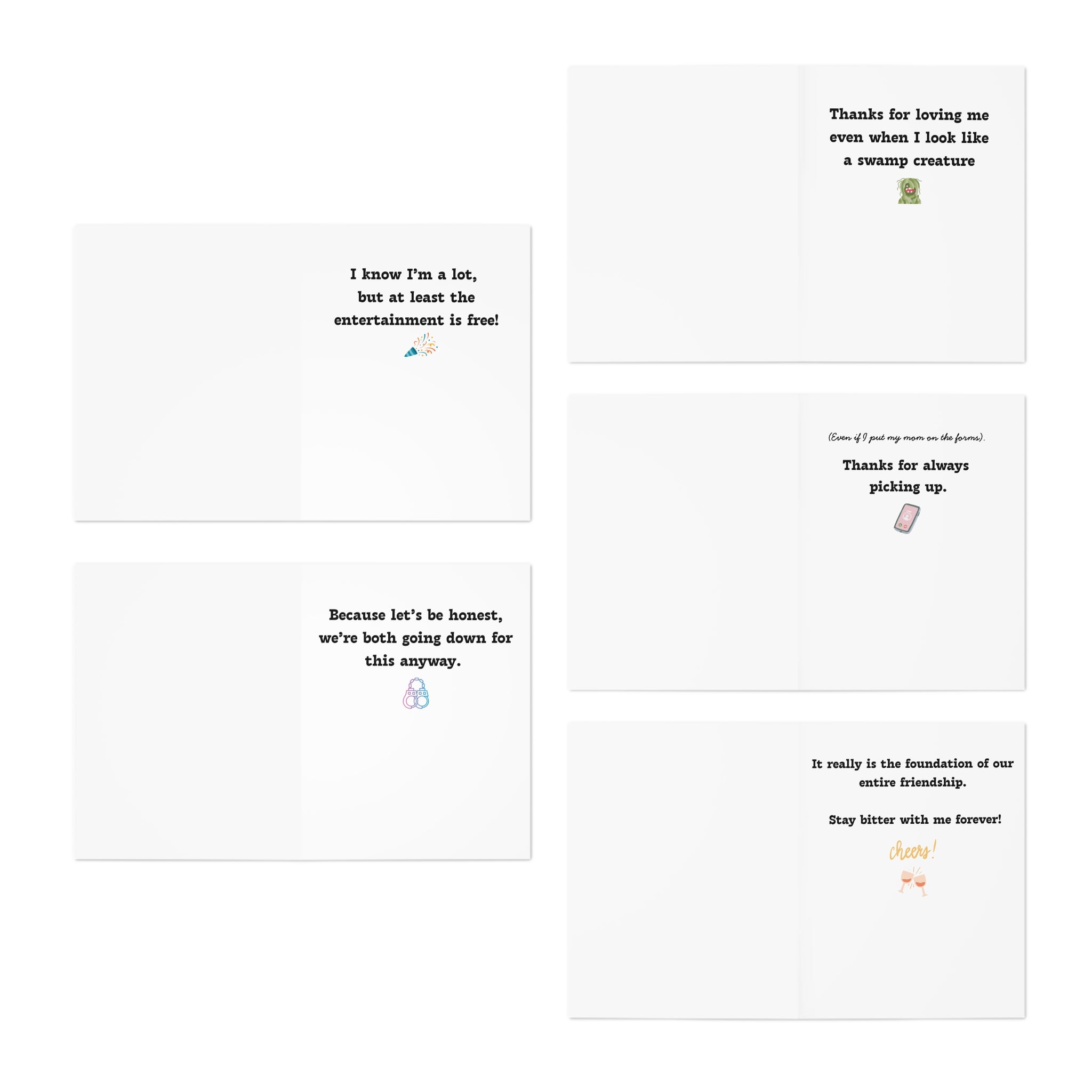 Funny Sarcastic Greeting Cards — Silly Best Friend Card Set (5-Pack)