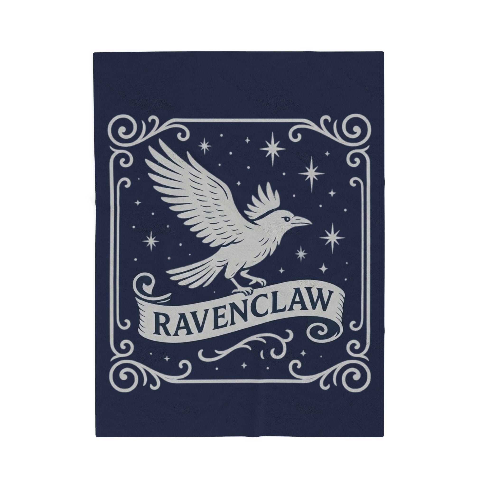 Ravenclaw Emblem Velveteen Plush Blanket | Midnight Blue Celestial Throw
