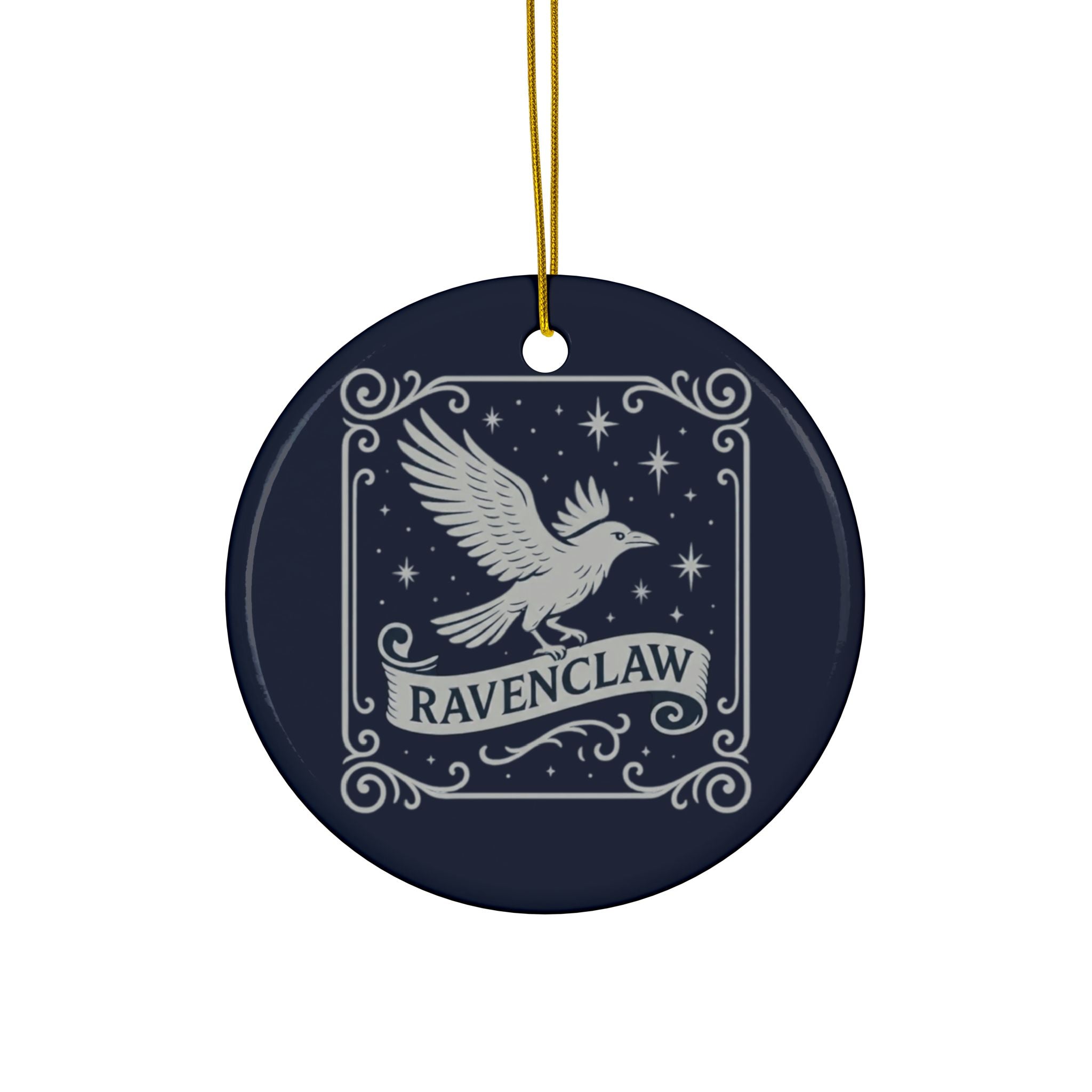 Ravenclaw Crest Inspired Ceramic Ornament | Blue & Silver Christmas Decor | Magic House Decor