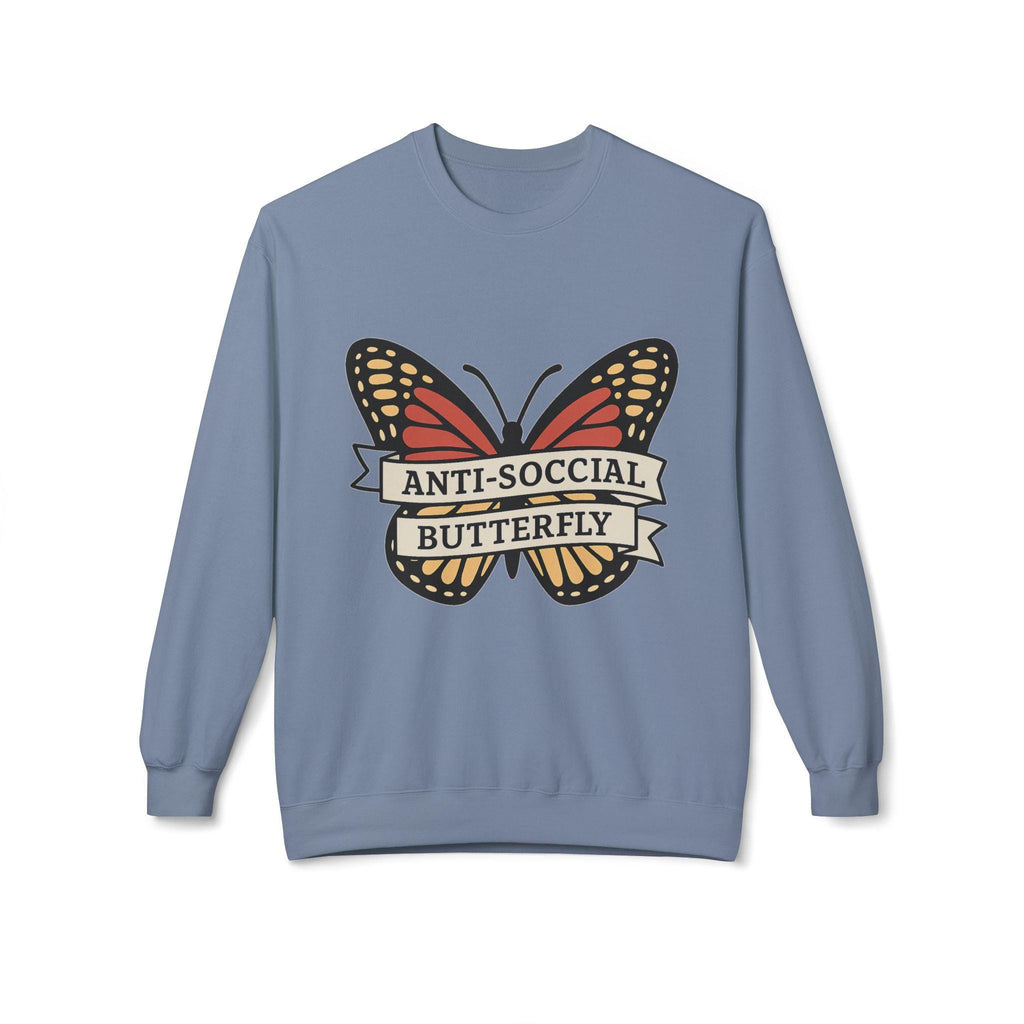 Anti-Social Butterfly Crewneck Sweatshirt | Funny Gift, Casual Wear, Graphic Sweatshirt, Cozy Loungewear, Unique Design