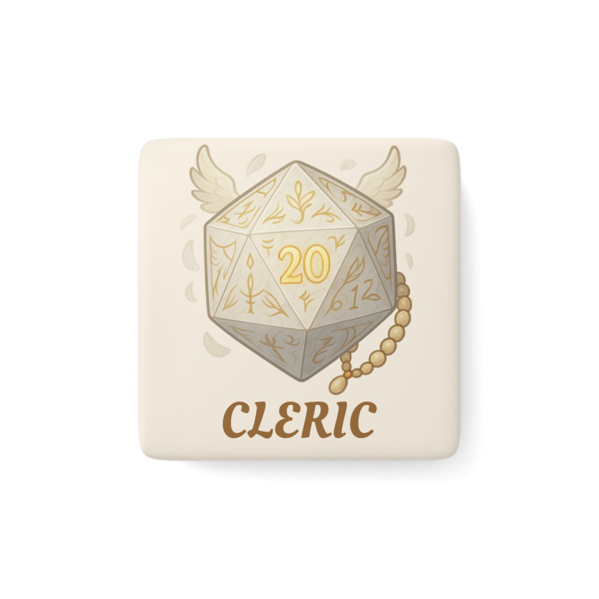 Cleric D20 Porcelain Magnet — RPG Dice Faithful Character Gift