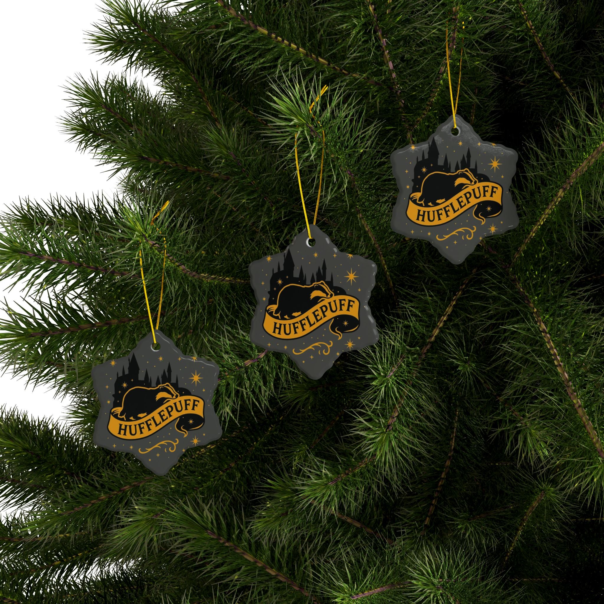 Hufflepuff Badge Ceramic Ornament |Yellow & Black Harry Potter Christmas Decor | Loyal and True Gift
