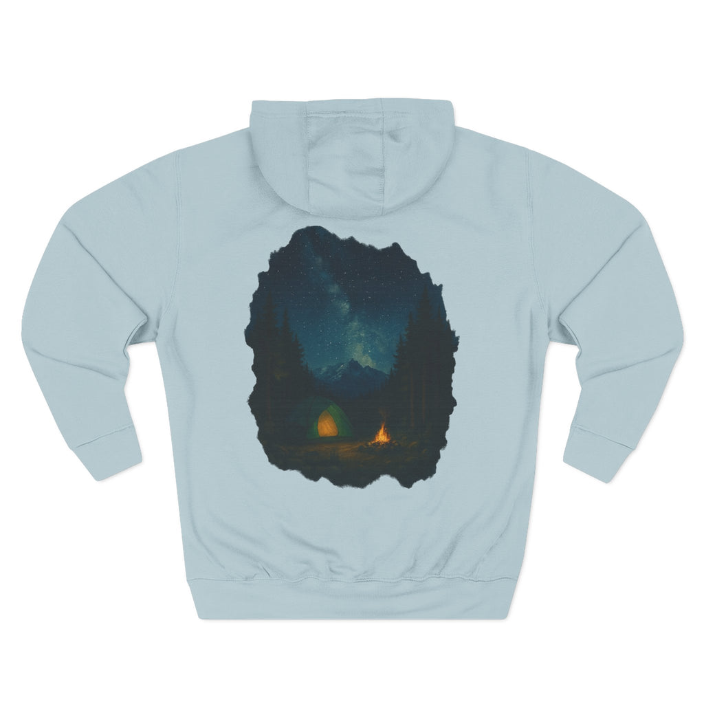 Three-Panel Fleece Hoodie - Cozy Campfire Nights Camping Sweater, Hiking Adventure Pullover, Wilderness Mountain Camper Gift