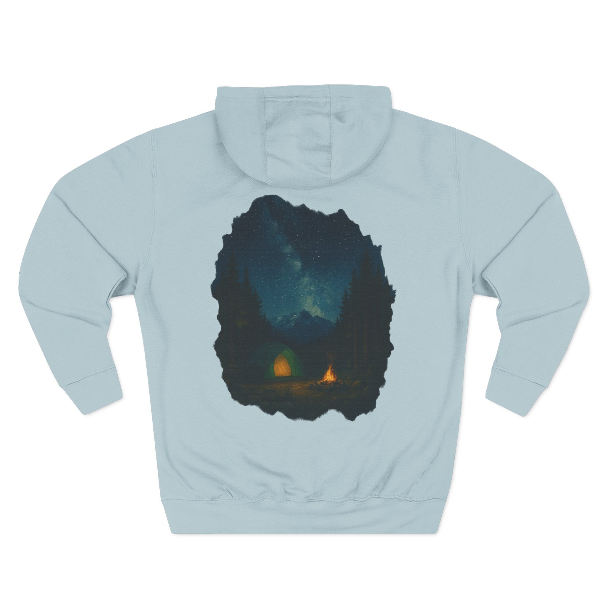 Three-Panel Fleece Hoodie - Cozy Campfire Nights Camping Sweater, Hiking Adventure Pullover, Wilderness Mountain Camper Gift