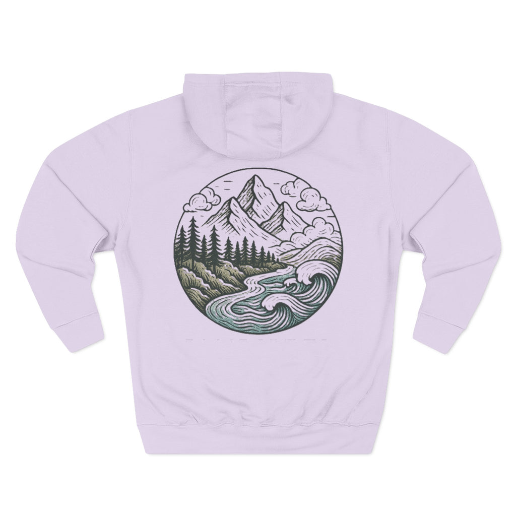 Mountain Adventure Three-Panel Fleece Hoodie, Passport to Adventure Design, Hiking Gift, Unisex Sizes S-3XL, Soft Comfort, Kangaroo Pocket,