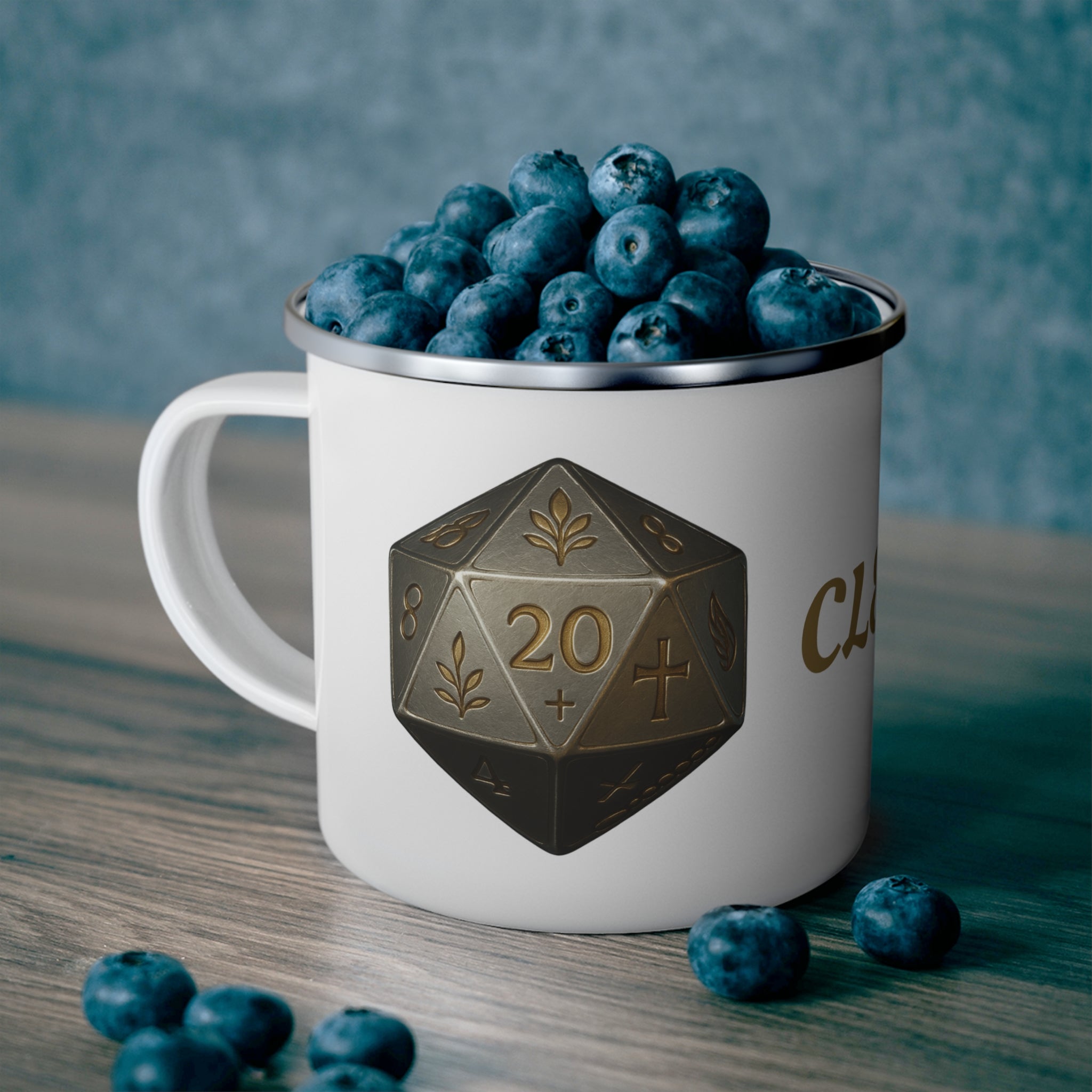 Cleric D20 Enamel Mug — Honour and Faith