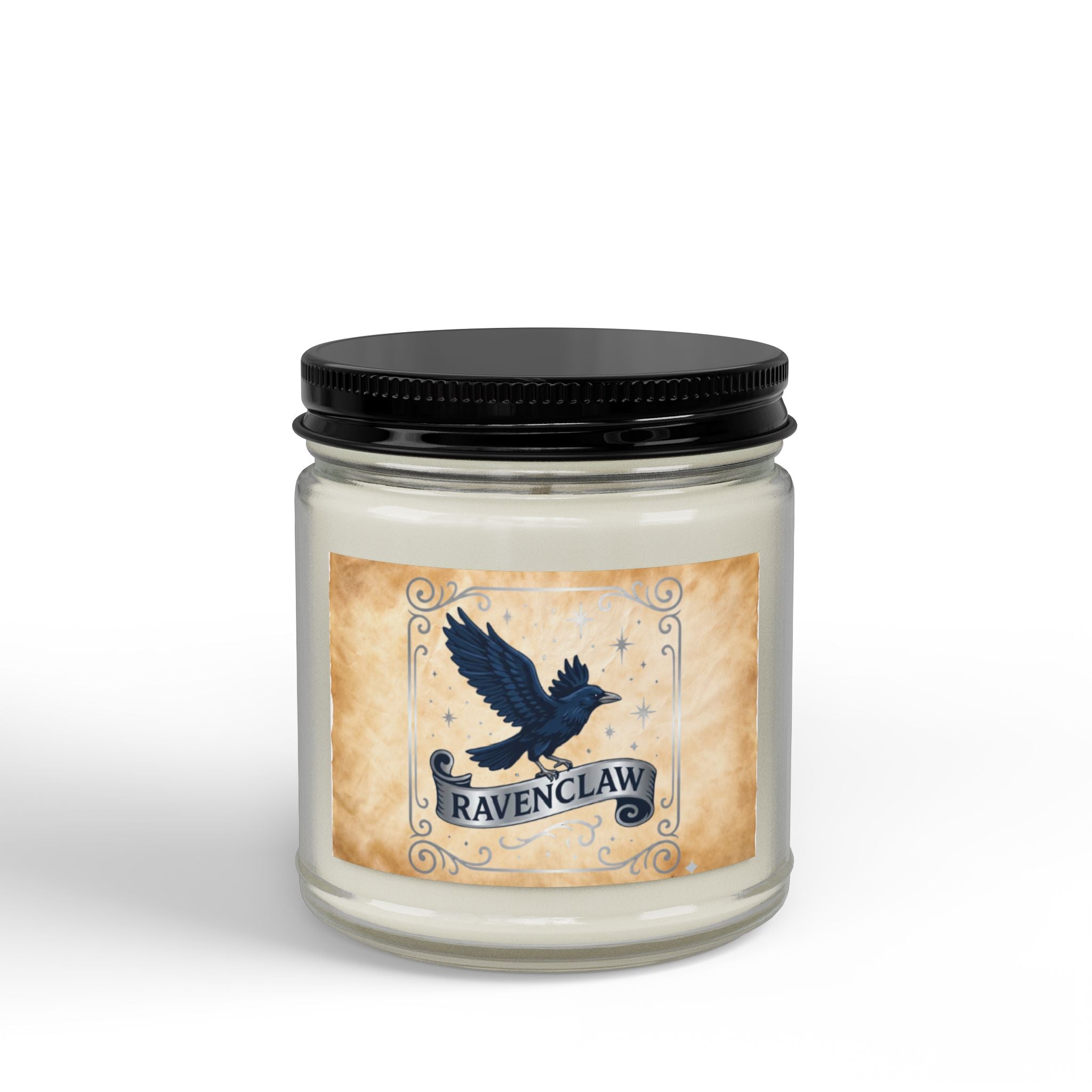 Ravenclaw House Inspired Candle | Blue Raven Emblem | Wisdom & Wit Gift | Amber or Clear Glass | Dark Academia Decor | Book Lover Gift