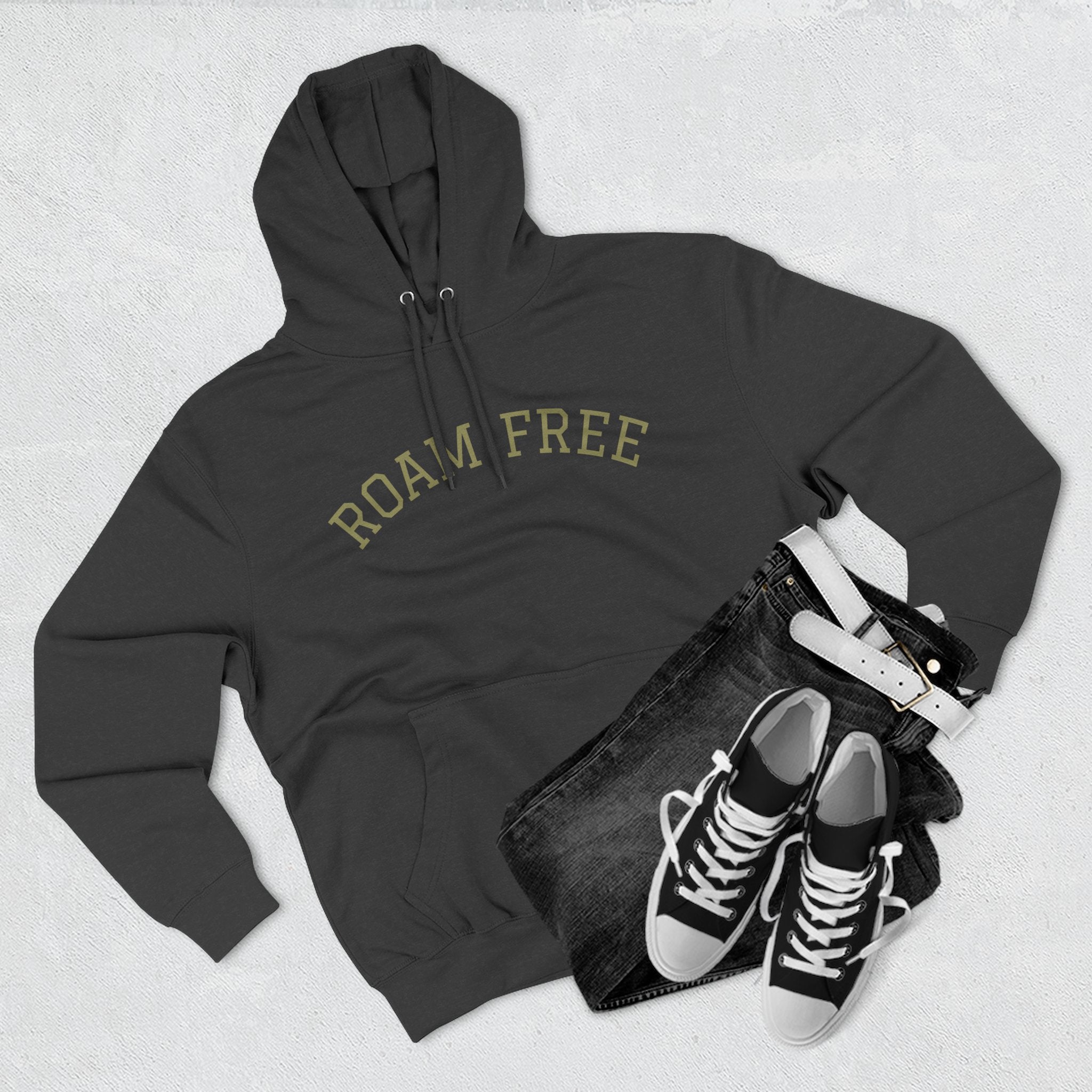 Adventure-Inspired Fleece Hoodie, Roam Free, Cozy Outdoor Apparel, Great for Camping, Travel, Nature Lovers, Gift Idea