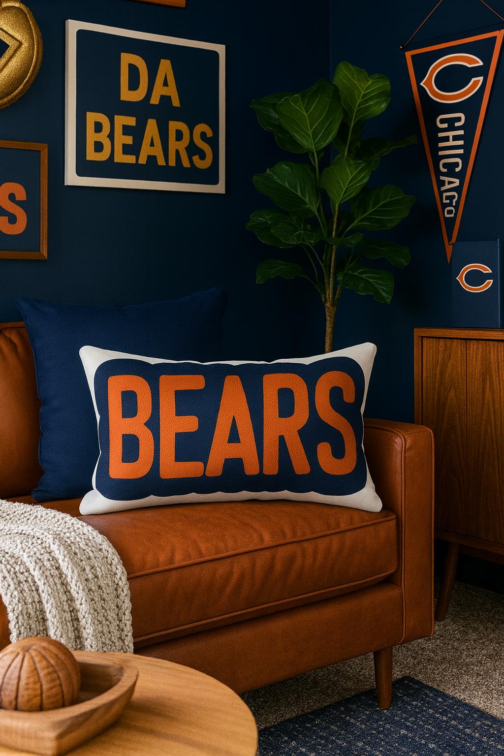 Bears Throw Pillow - Orange & Navy Football Fan Decor, Game Day Cushion, Sports Team Gift