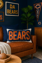 Bears Throw Pillow - Orange & Navy Football Fan Decor, Game Day Cushion, Sports Team Gift
