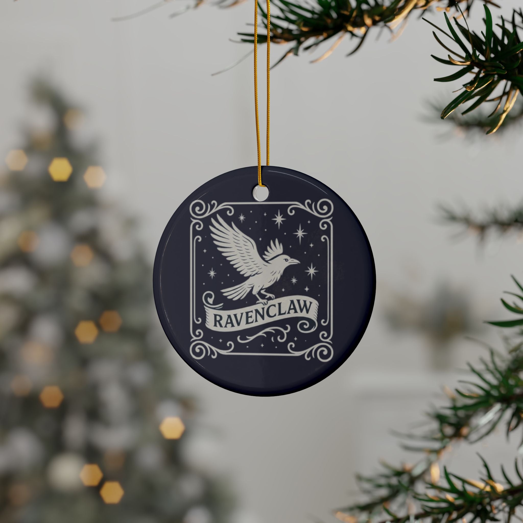 Ravenclaw Crest Inspired Ceramic Ornament | Blue & Silver Christmas Decor | Magic House Decor