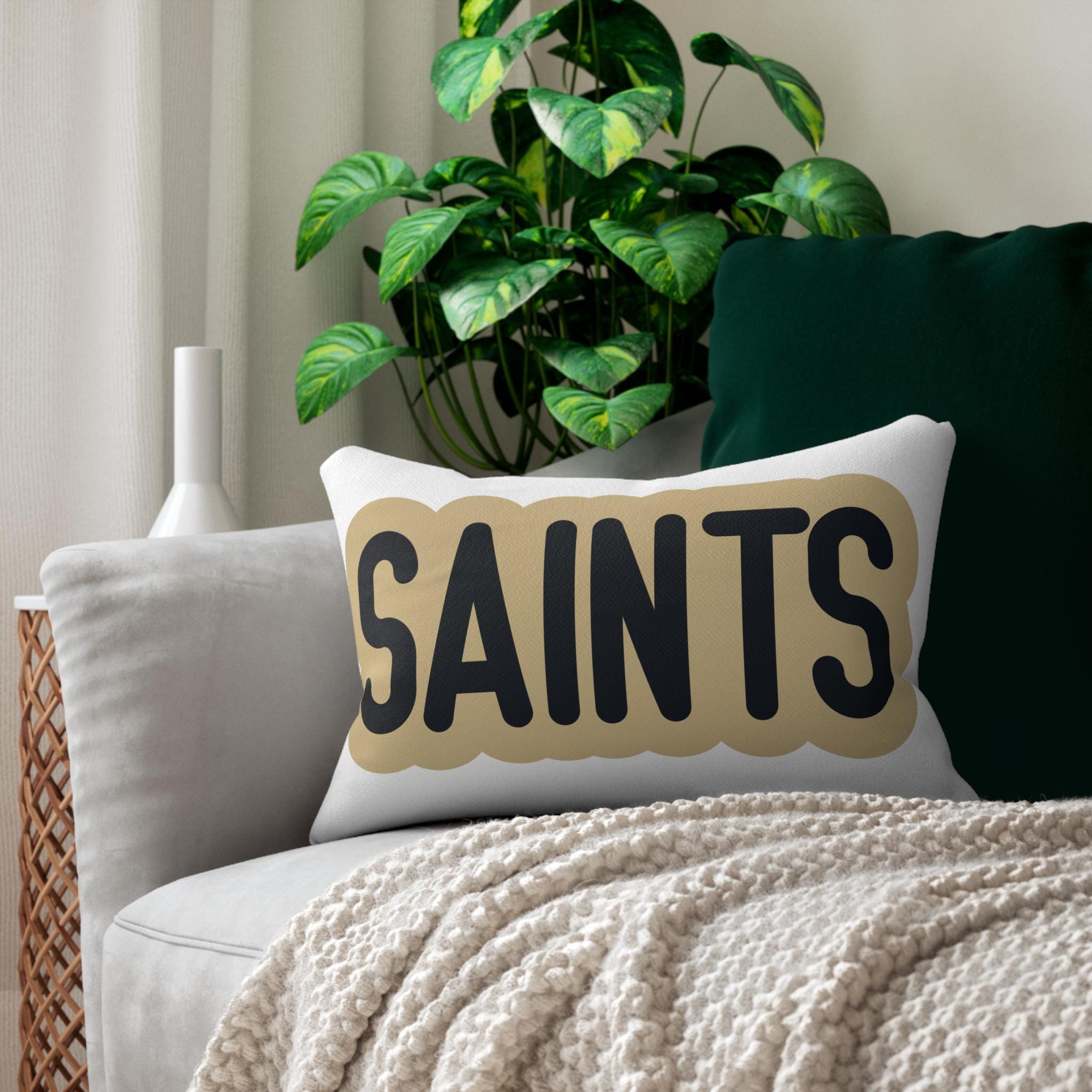 Saints Throw Pillow - Black & Gold Football Fan Cushion, Game Day Home Décor, Sports Gift