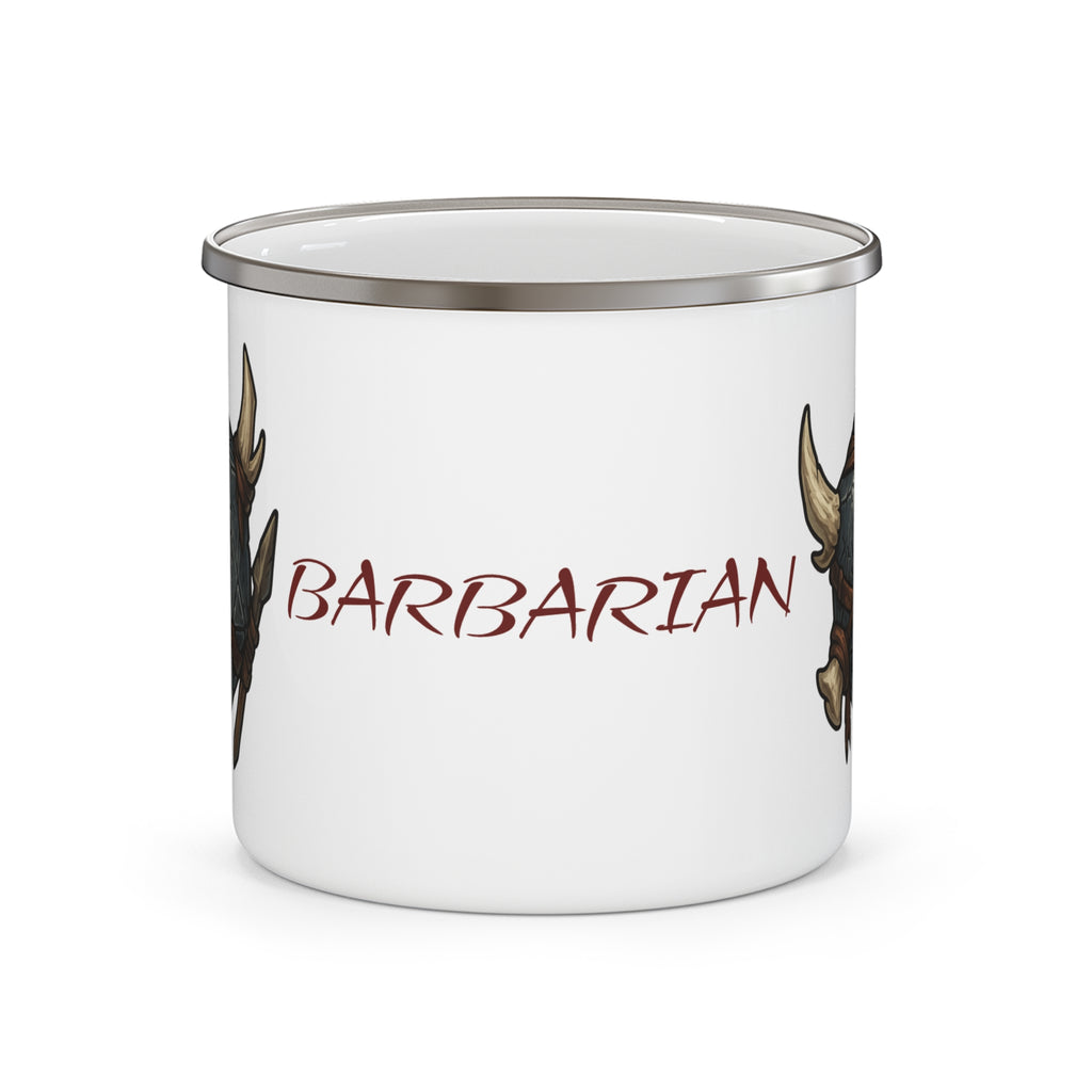 Barbarian D20 Enamel Camping Mug – RPG Dice, Fantasy Gamer Gift