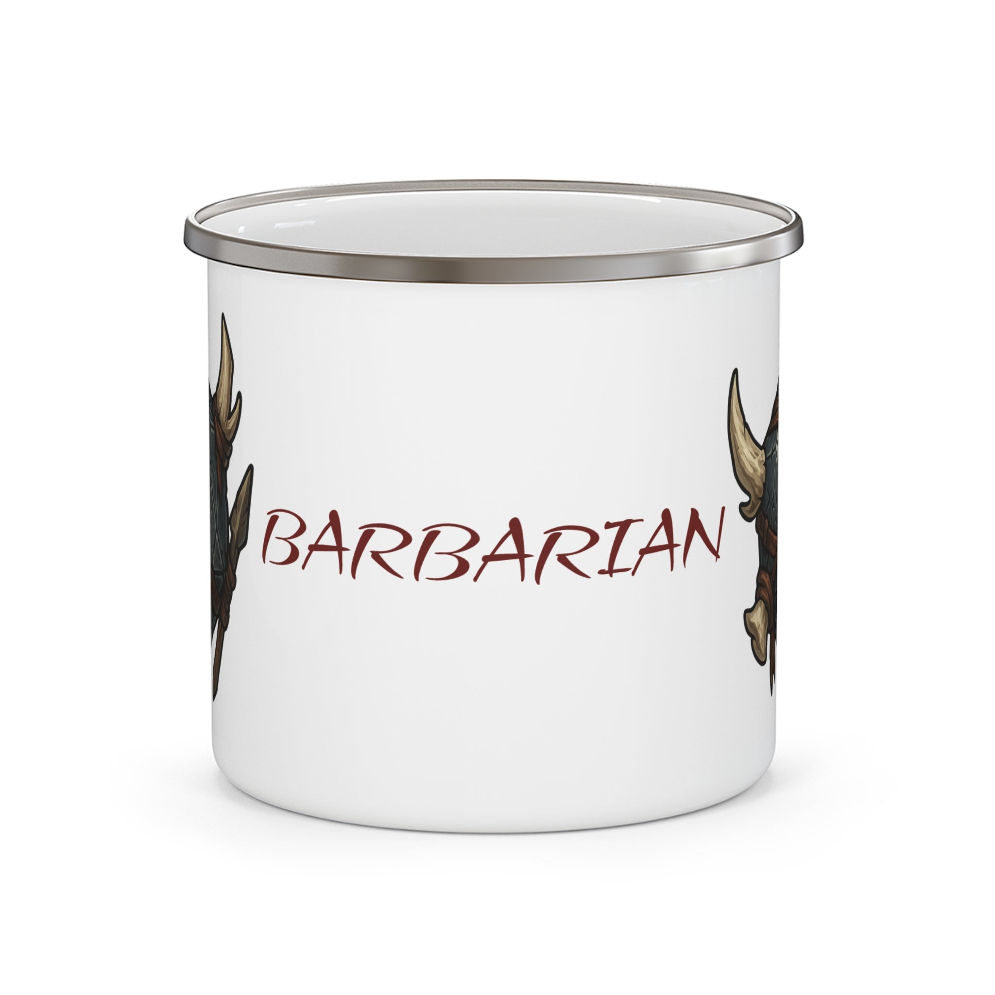 Barbarian D20 Enamel Camping Mug – RPG Dice, Fantasy Gamer Gift
