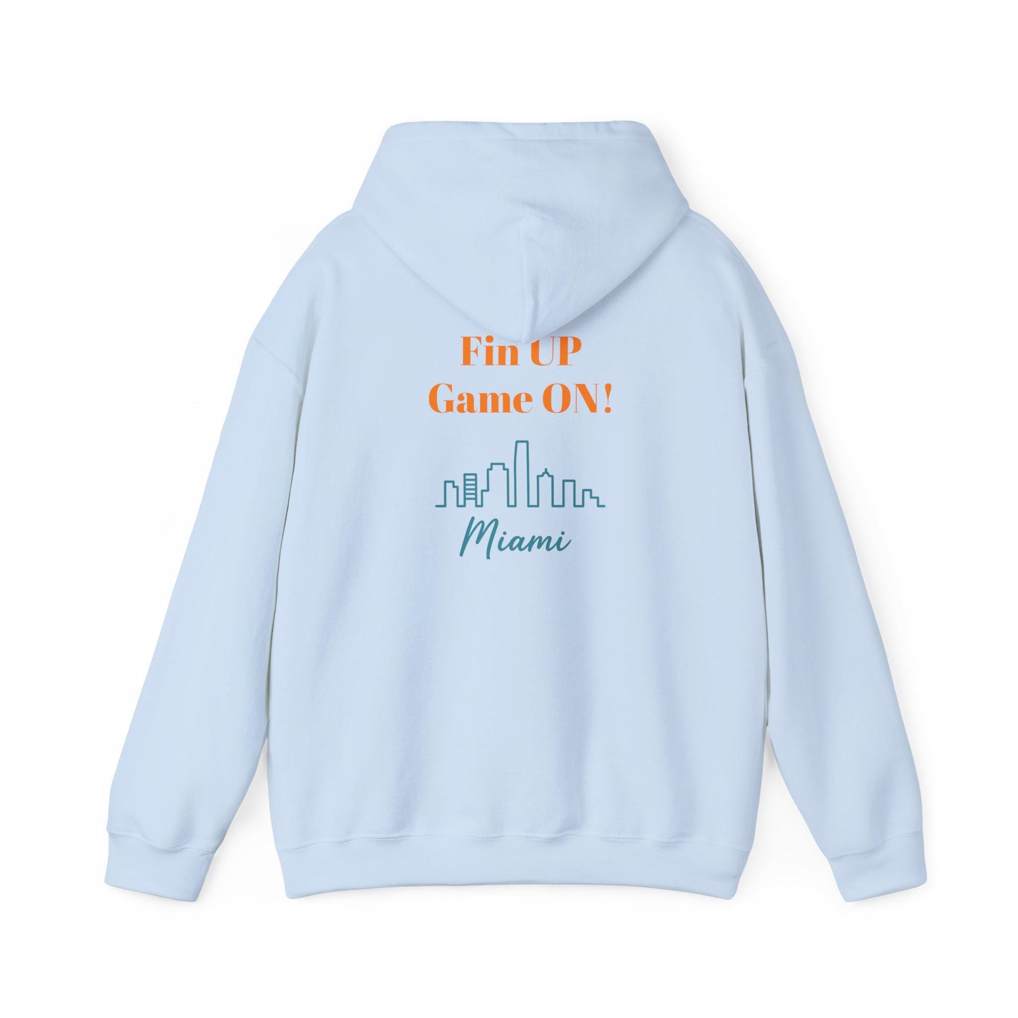 Miami "Fins Up, Game On!" Hoodie - Dolphin Mascot - Miami Football