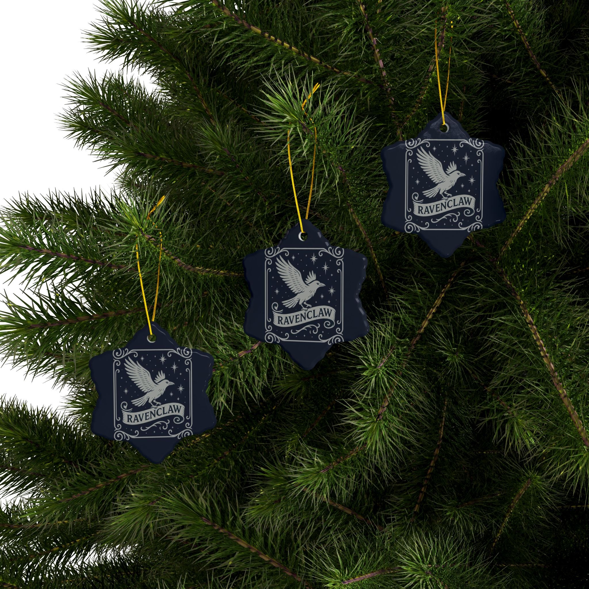 Ravenclaw Crest Inspired Ceramic Ornament | Blue & Silver Christmas Decor | Magic House Decor