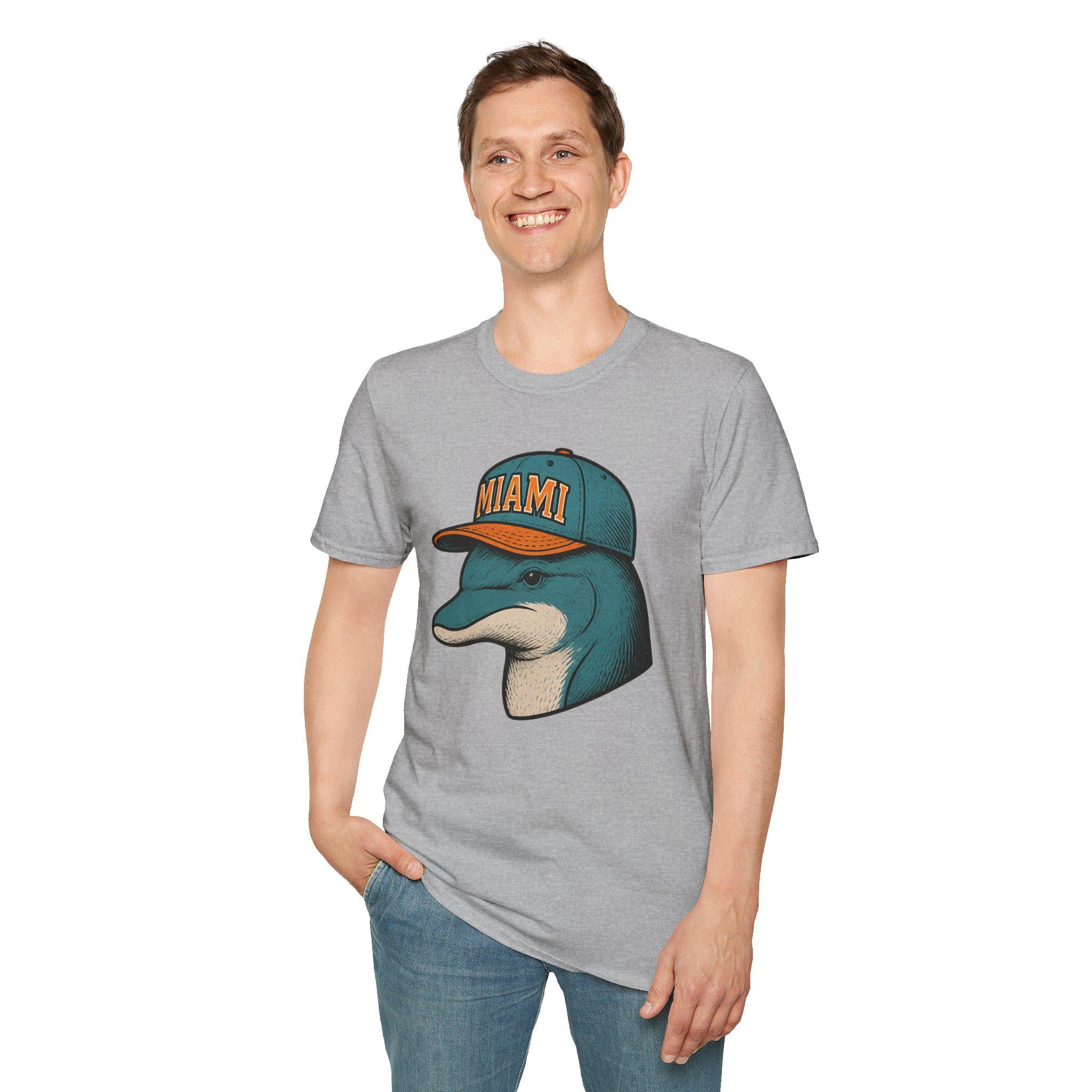 Miami -Fins Up, Game On!-  Fan T-Shirt - Dolphin Mascot - Miami Dolphin Graphic T-Shirt