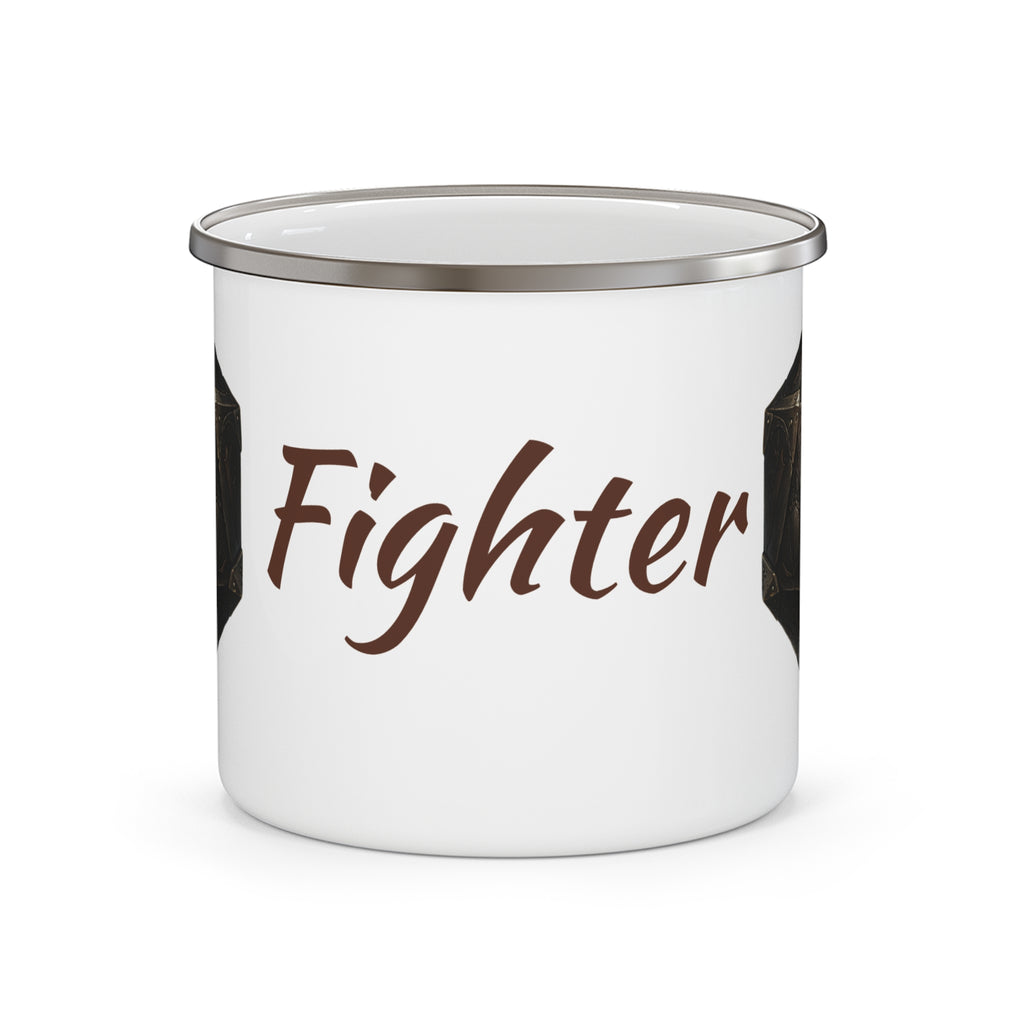 Fighter D20 Enamel Mug — Steel & Resolve