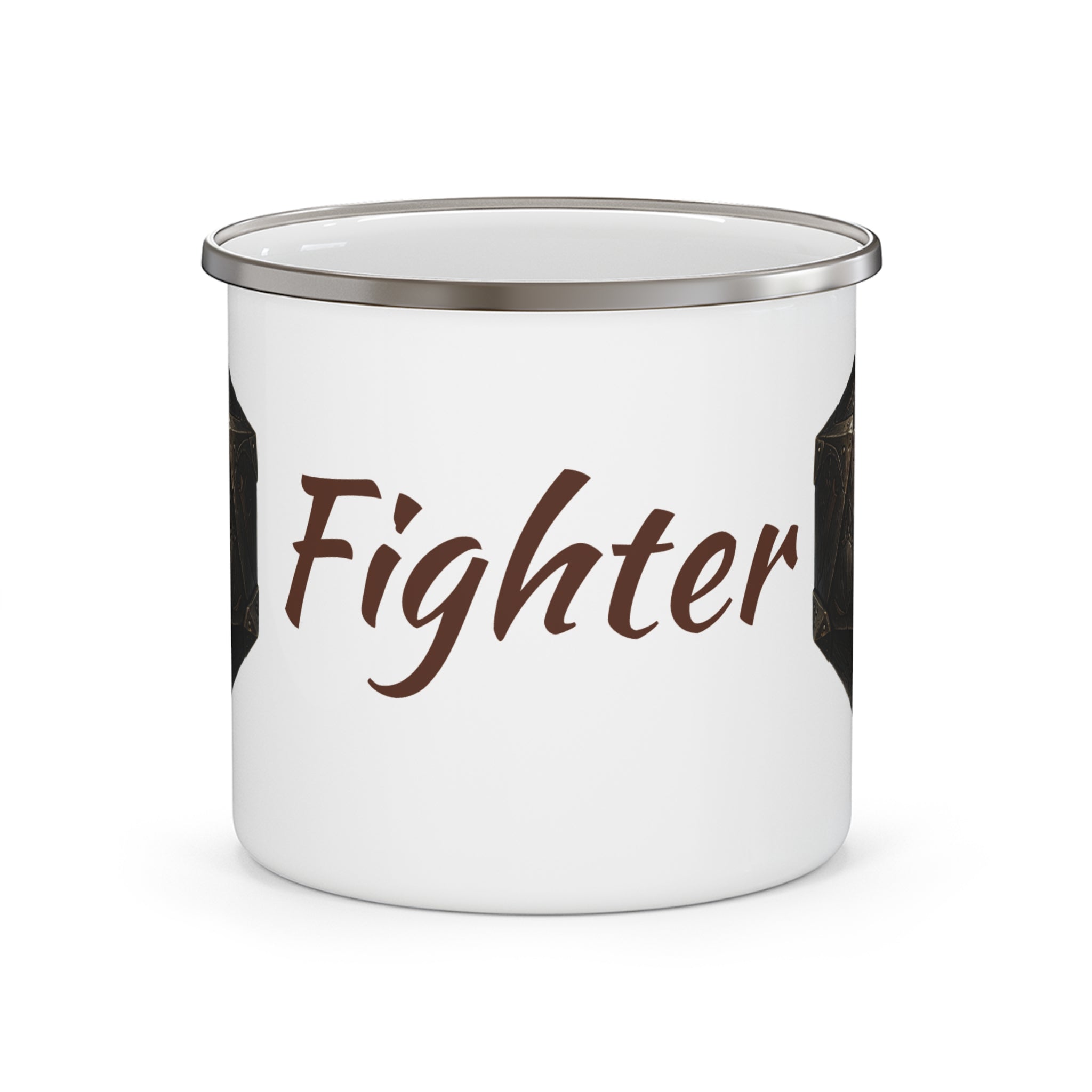 Fighter D20 Enamel Mug — Steel & Resolve