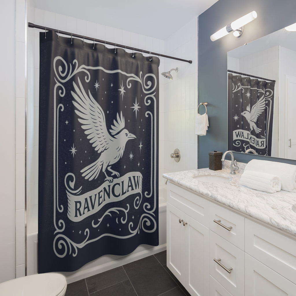 Ravenclaw Shower Curtain | Raven House Bathroom Decor | Wizarding World Bath | Blue and Silver | Wisdom & Wit Gift | Dark Academia Decor