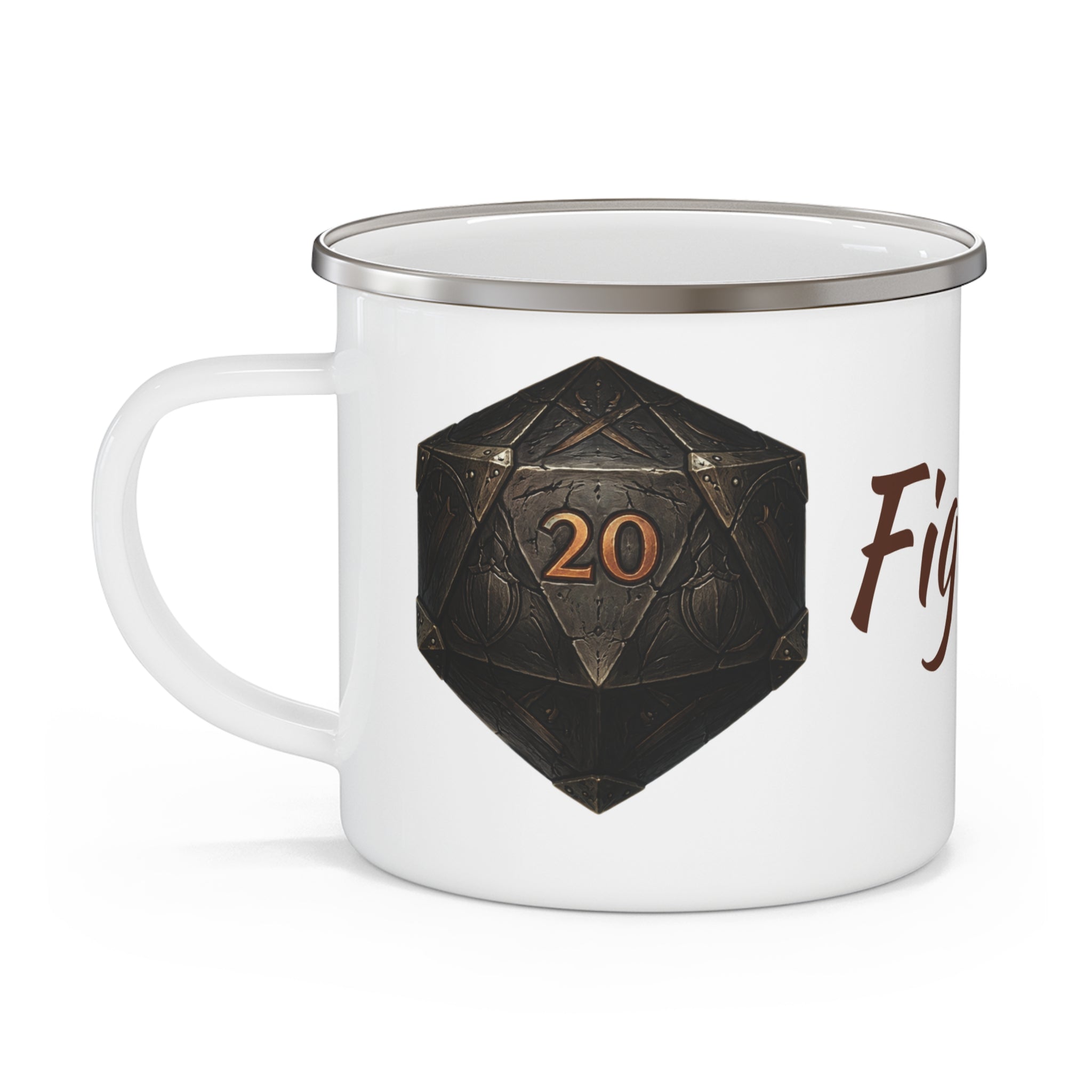 Fighter D20 Enamel Mug — Steel & Resolve
