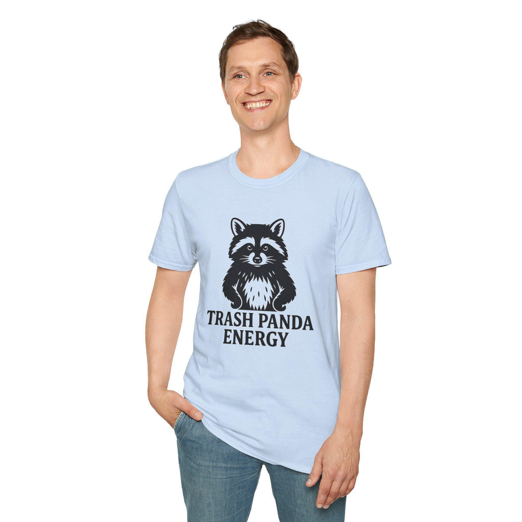 Trash Panda Energy Unisex Softstyle T-Shirt, Cute Animal Tee, Fun Graphic Top, Perfect Gift for Nature Lovers, Ideal for Casual Wear