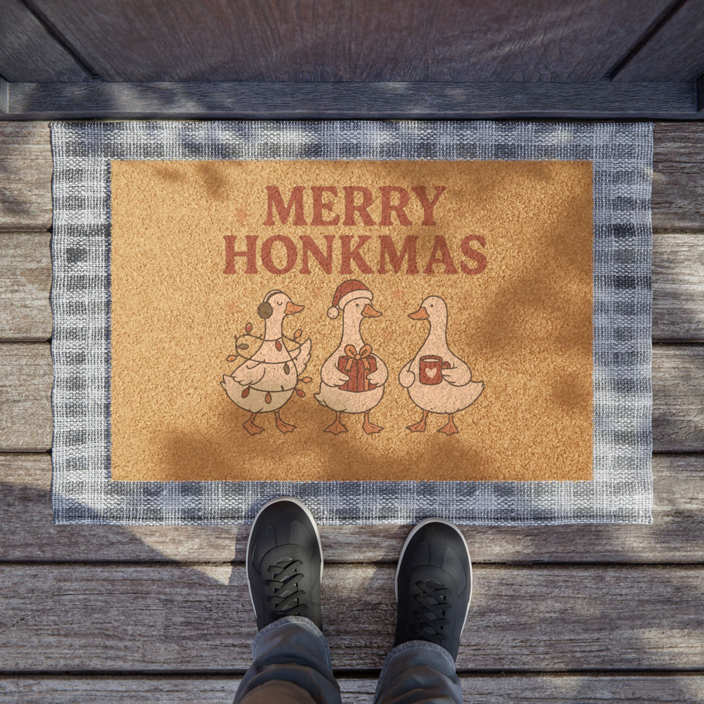 Merry Honkmas Doormat | Funny Goose Christmas Welcome Mat | Holiday Porch Decor | Farmhouse Mat | Holiday Entry Rug, Fun Outdoor Welcome Mat