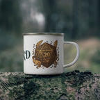 Bard Enamel Camping Mug — D20 Dice & Music Fantasy RPG Coffee Cup