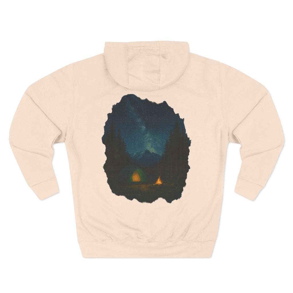 Three-Panel Fleece Hoodie - Cozy Campfire Nights Camping Sweater, Hiking Adventure Pullover, Wilderness Mountain Camper Gift