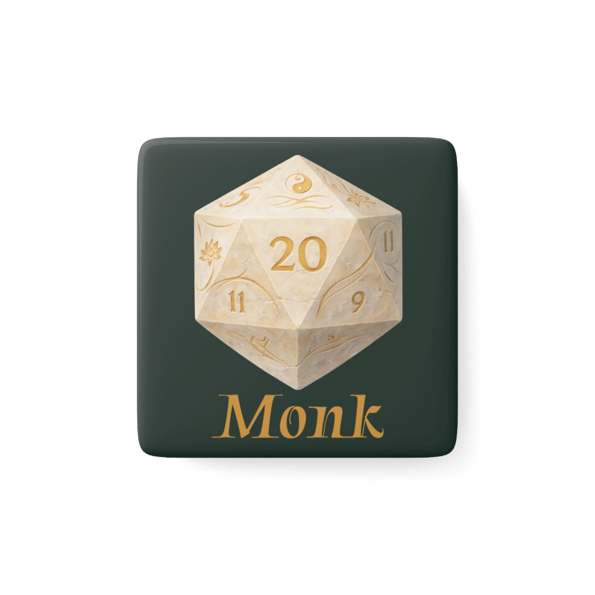 Monk D20 Porcelain Magnet — RPG Dice Square Fridge Magnet