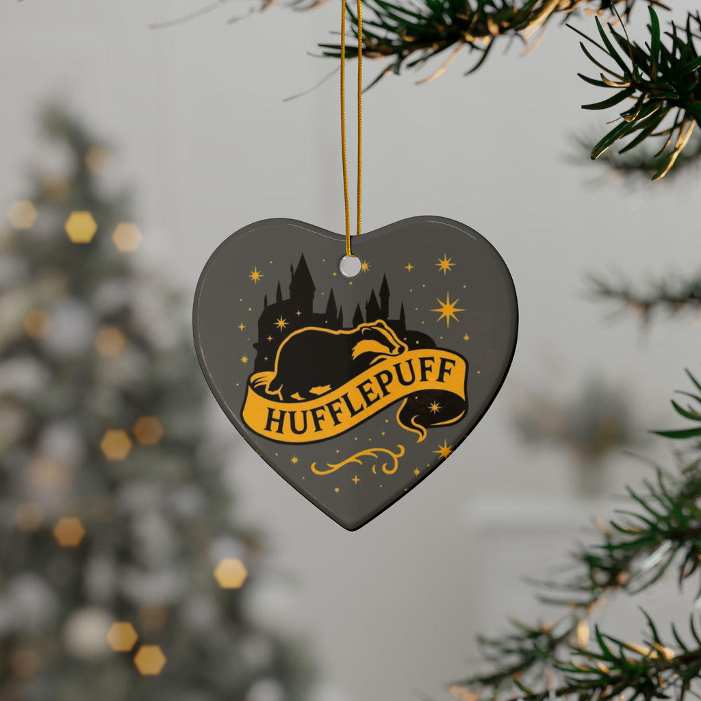 Hufflepuff Badge Ceramic Ornament |Yellow & Black Harry Potter Christmas Decor | Loyal and True Gift